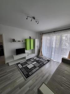 ein Wohnzimmer mit einem Sofa und einem TV in der Unterkunft Casa Brianna in Braşov