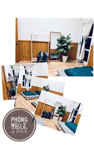 a collage of photos of a waiting room at lamphuonghouse in Da Lat