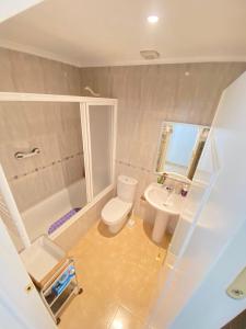 a bathroom with a toilet and a sink and a shower at S&H La Malquerida in Formentera del Segura