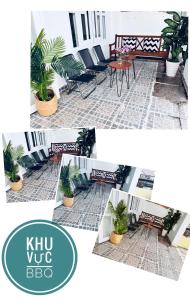 a collage of photos of a patio with plants at lamphuonghouse in Da Lat