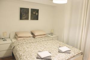 a bedroom with a bed with two towels on it at 3L in Samobor