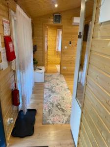 einen Flur eines winzigen Hauses mit einem Teppich in der Unterkunft Holiday Home Tettnang Walchesreute in Tettnang