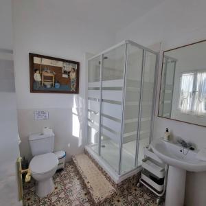 a bathroom with a shower and a toilet and a sink at Finca exclusiva (10.000m2) para 10-17 personas in Seville