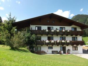 a building with a balcony with flowers on it at Haus Renate in Lermoos