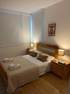 1 dormitorio con 1 cama grande y 2 lámparas. en Demetra 1 Bdr Down Town Nicosia By Platform 357 en Nicosia