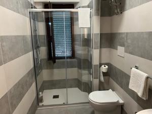 ein Bad mit einer Dusche und einem WC in der Unterkunft Appartamento relax a Catanzaro Lido in Catanzaro