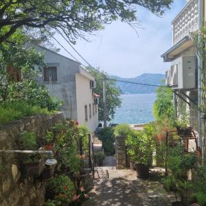 a path leading up to a house with a view of the water at Studio on the coast, with a view of the sunrise,free we-fi in Kotor