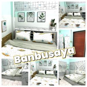 a collage of photos of a bedroom with a bed at Baan Busaya บ้านบุษยา in Ban Khlong Phutsa