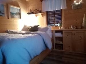 um quarto com uma cama e uma cozinha com uma janela em NIKOLIJA 2 em Bajina Bašta
