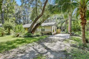 a house with a palm tree next to a driveway at 4636 Whimbrel Lane in Fernandina Beach