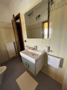 y baño con lavabo, espejo y aseo. en La casa di Panfilo en Sulmona