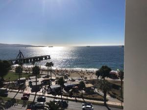 a view of the beach and the ocean from a building at Playa y Sol in Viña del Mar
