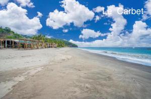 a view of the beach on a sunny day at LODGE PAMPLEMOUSSE avec PISCINE privative , dans parc calme à 500 m plage in Le Carbet