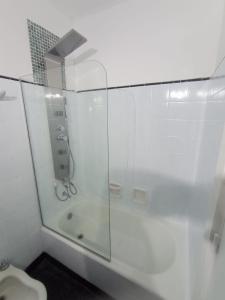 ein Badezimmer mit Glasdusche und Toilette in der Unterkunft Monoambiente Falucho al 1500 - Centro - in Mar del Plata