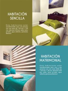 a brochure for a hotel room with a bed at Hotel Naisca 47 in Pasto