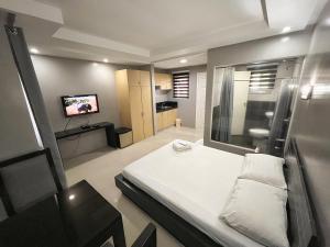 安吉利斯的住宿－魯米阿帕特爾酒店，一间卧室配有一张床和一台电视。