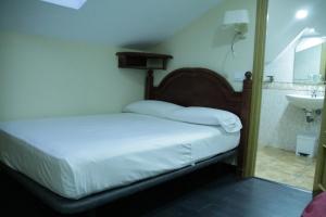 1 dormitorio con 1 cama y lavamanos en una habitación en Hotel Pizarro, en Humanes de Madrid