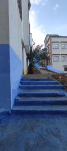 a group of blue stairs next to a building at Mehdi House in Chefchaouen