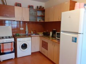 a kitchen with a white refrigerator and a washing machine at Casa Raisa & Maria in Ocna Sibiului