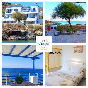 een collage van foto's van een hotel en de oceaan bij Peaceful Bay in Megas Gialos - Nites
