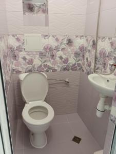 La salle de bains est pourvue de toilettes et d'un lavabo. dans l'établissement Апартамент Ели, à Veliko Tarnovo