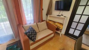 uma sala de estar com um sofá e uma televisão em Holiday home in Szantod - Balaton 43129 em Szántód