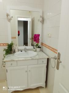 a bathroom with a white sink and a mirror at Villamartin Townhouse 1 minute walk to villamartin plaza in Villamartin