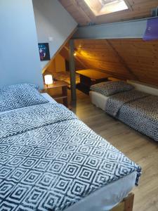a room with two beds in a attic at Mieszkanie / Apartament centrum blisko szlaków i wyciągów !!! in Szklarska Poręba