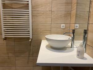 La salle de bains est pourvue d'un lavabo sur un comptoir. dans l'établissement Maison Cosy 10 Personnes 3 SDB proche Lille, à Roubaix