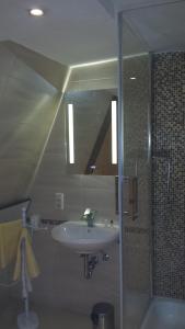 ein Bad mit einem Waschbecken und einer Dusche in der Unterkunft Ferienhaus Eberbach in Eberbach