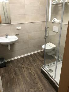 bagno con servizi igienici e lavandino di Maxim Apartments Mainz a Magonza