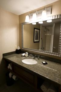 baño con lavabo y espejo grande en Grand Resort Hotel - Mt Laurel - Philadelphia, en Mount Laurel