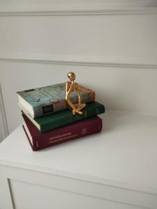 a stack of books sitting on top of a drawer at DELUXE APARTMENT NEAR GRAN VIA in Madrid