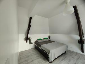 a bedroom with a bed in a white room at Les Lofts De Provins: Apt 6 in Provins