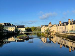- une vue sur une rivière avec des bâtiments et un pont dans l'établissement Gîte du centre, à Romorantin-Lanthenay