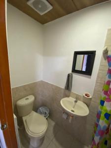 a bathroom with a toilet and a sink at Hostal Cristal in Los Naranjos