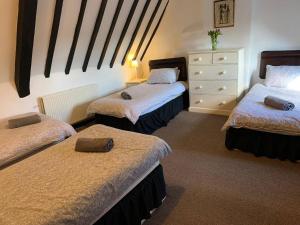 a room with three beds and a dresser at 6 Bedroom Farm House with 12 Beds in Weldon in Weldon