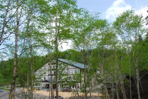 東川町にある旭岳 湯元 湧駒荘の木々の中の建物