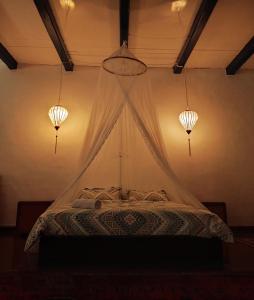 - une chambre avec un lit et une moustiquaire dans l'établissement Joti's oasis Chinatown, à Malacca