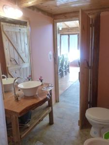 a bathroom with a sink and a toilet at Valle del Cielo in Uspallata