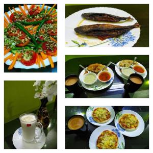 un collage de diferentes fotos de comida en platos en SAHAY VILLA RESORT 