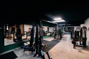 a gym with a bunch of equipment in a room at Liziera Blaj in Blaj