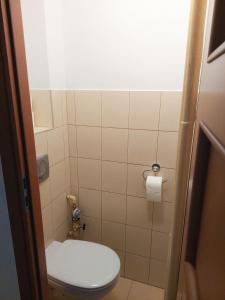 uma pequena casa de banho com um WC e um rolo de papel higiénico em Mieszkanie na Mickiewicza 7 em Olkusz