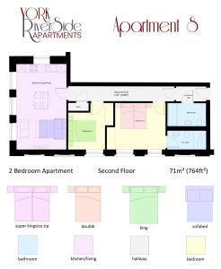 a plan of the bedroom apartment and second floor at Apartment 8 2 bedrooms, sleeps x 6 in York
