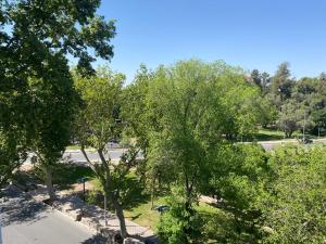 an overhead view of a park with trees and a street at G3 Inn apartments in Mendoza