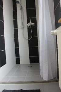 uma casa de banho com chuveiro e cortina de chuveiro em Apartment Angelina em Bitz