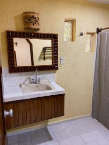 a bathroom with a sink and a mirror at Hotel Villas Kin Ha in Palenque