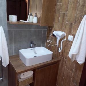 bagno con lavandino bianco e specchio di Garnet Star Apartments, Kopaonik, apartman br 2 a Kopaonik