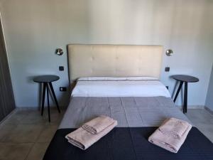 a bedroom with a bed with two towels on it at Hécate in San Fernando del Valle de Catamarca