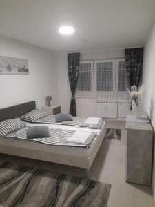a bedroom with a large bed and a window at Apartman LELA in Karlovac